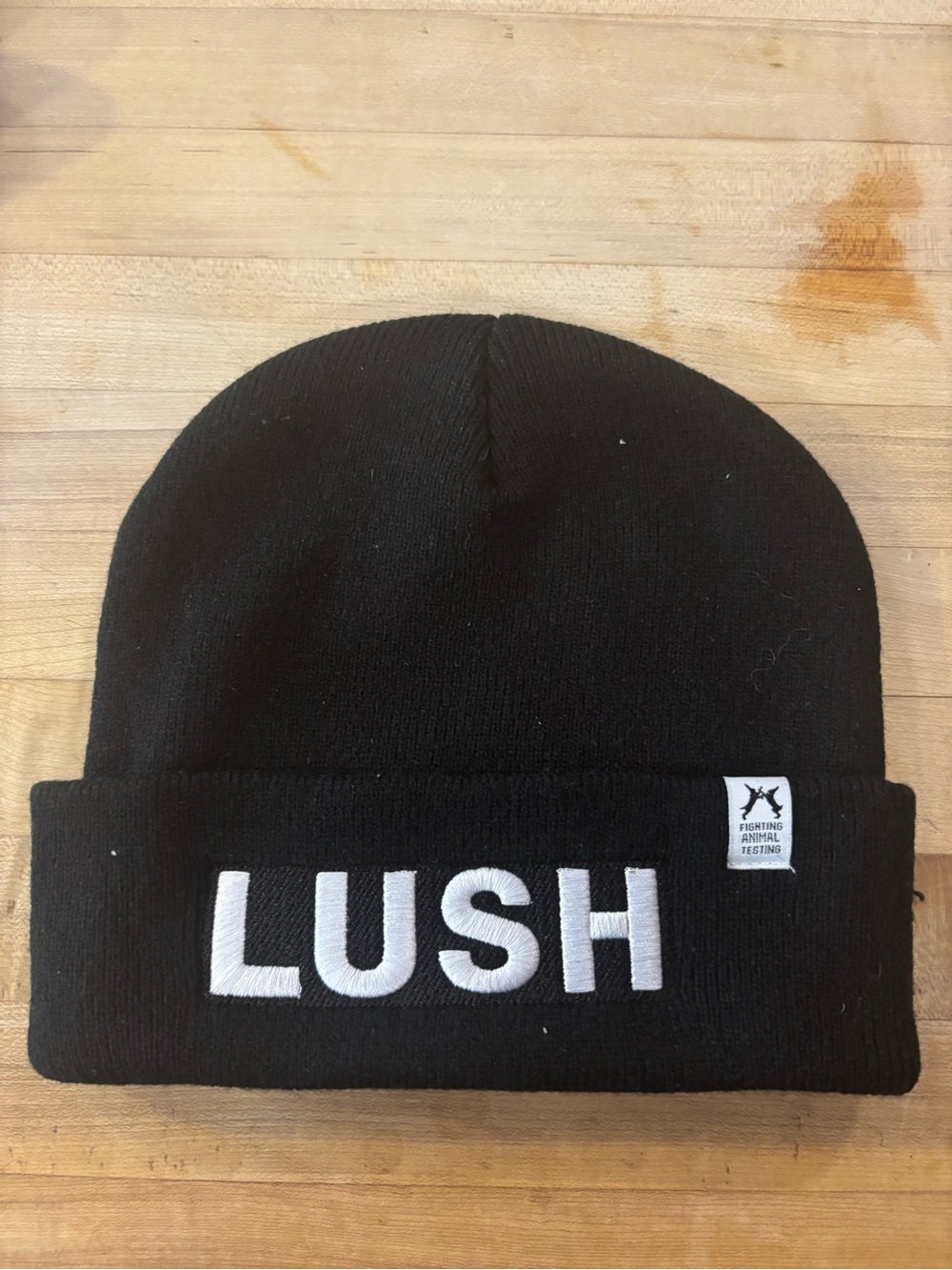 Lush Black Beanie with White Embroidered Logo